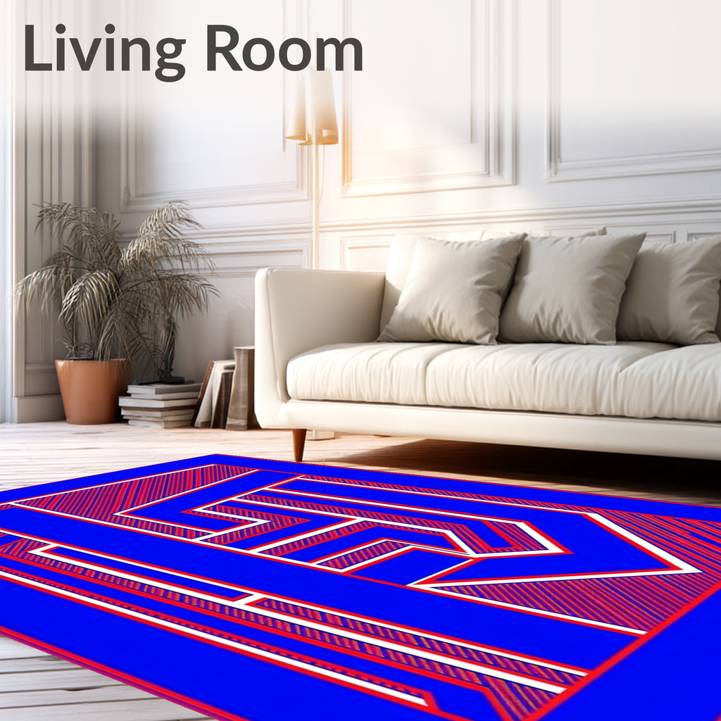Bold Blue Red Geometric Maze Rug