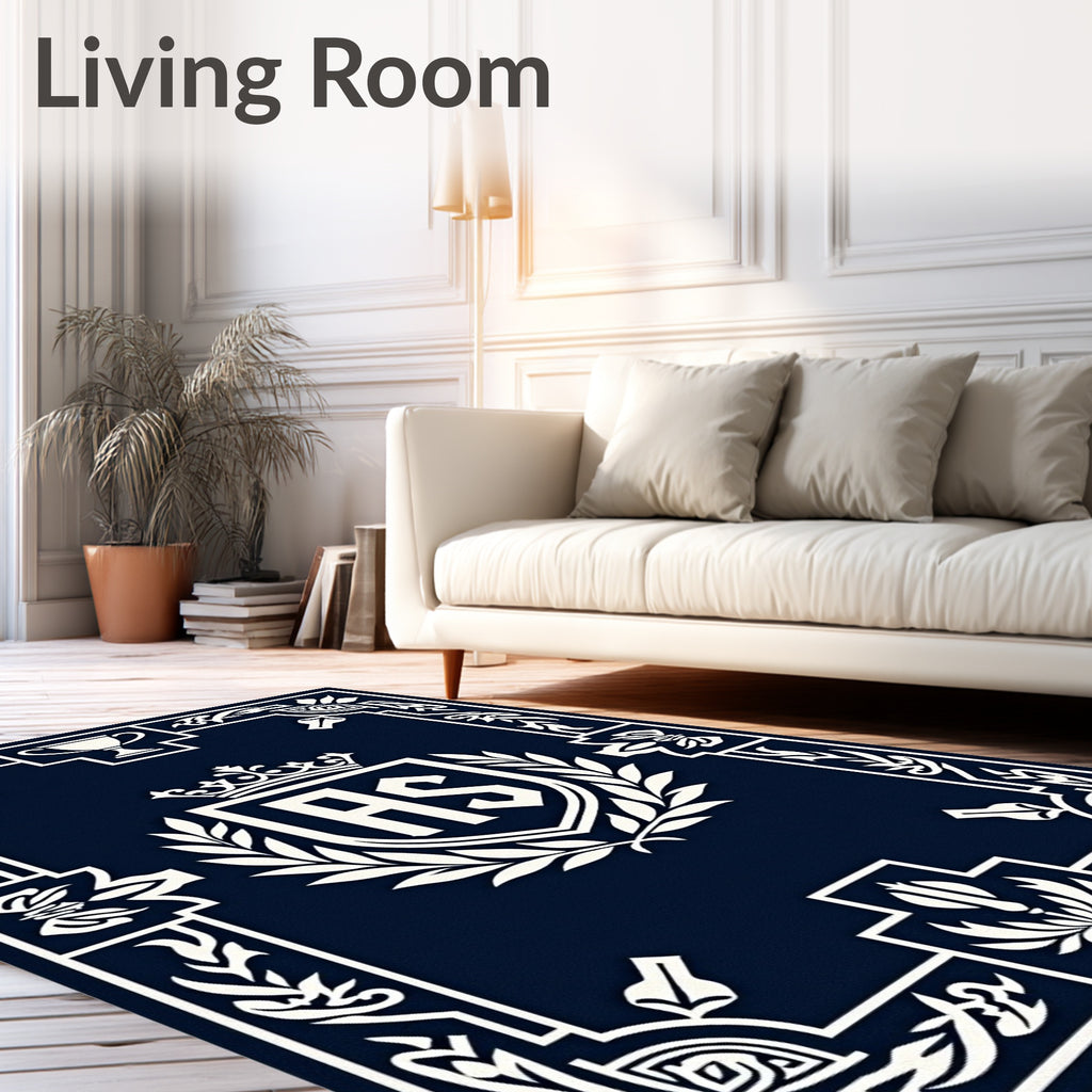 Navy Crest Laurel Emblem Rectangle Rug