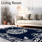 Navy Crest Laurel Emblem Rectangle Rug