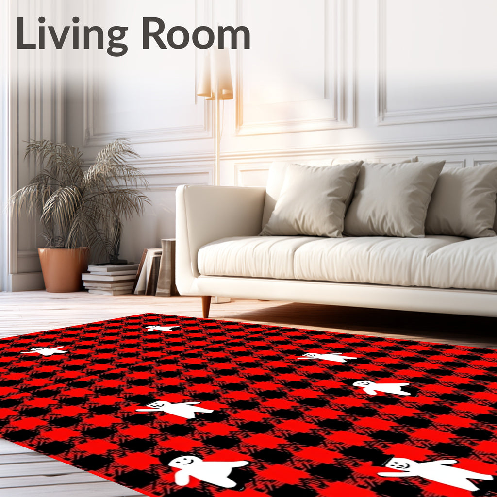 Red Black Gingham Figures Rug