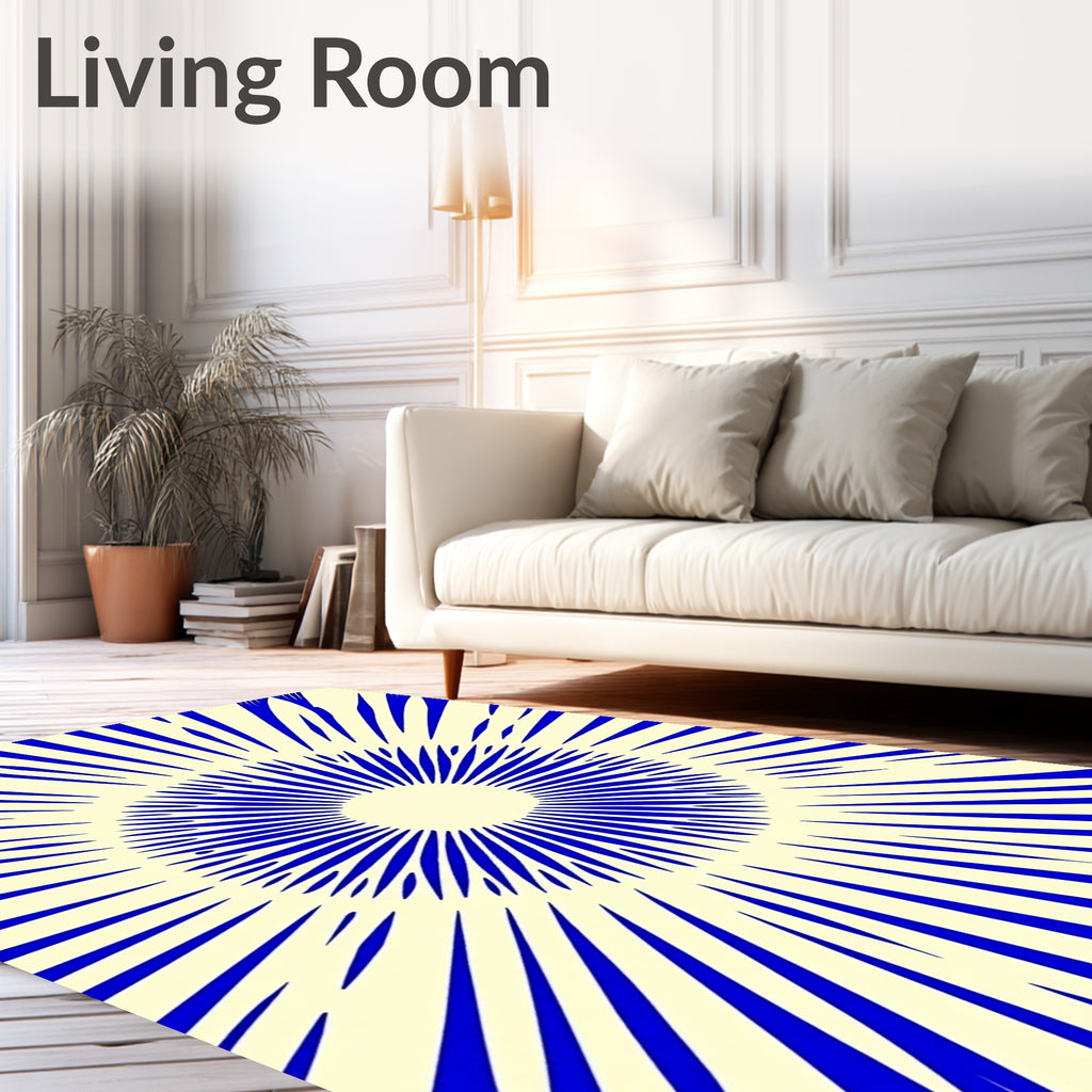 Bold Blue Sunburst Radial Graphic Rug
