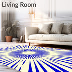 Bold Blue Sunburst Radial Graphic Rug