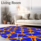 Vibrant Blue Yellow Starburst Medallion Rug