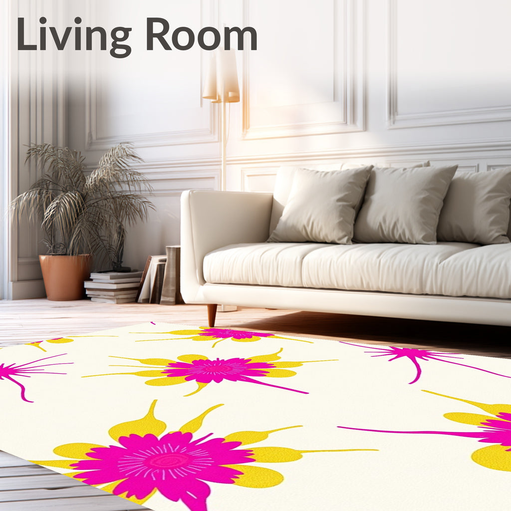 Vibrant Fuchsia Yellow Starburst Floral Rug