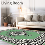 Sage Green Floral Medallion Border Rug