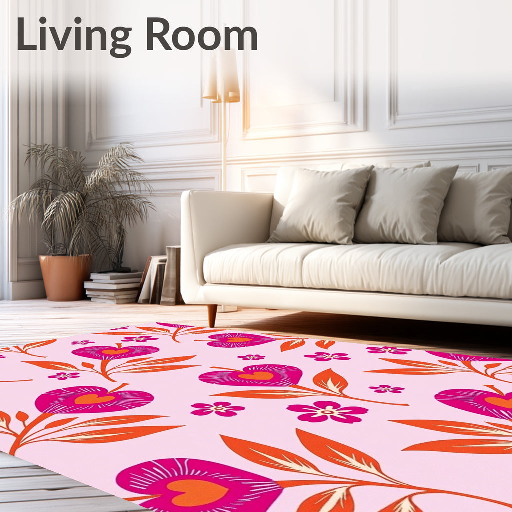 Pink Heart Bloom Leafy Branch Rug