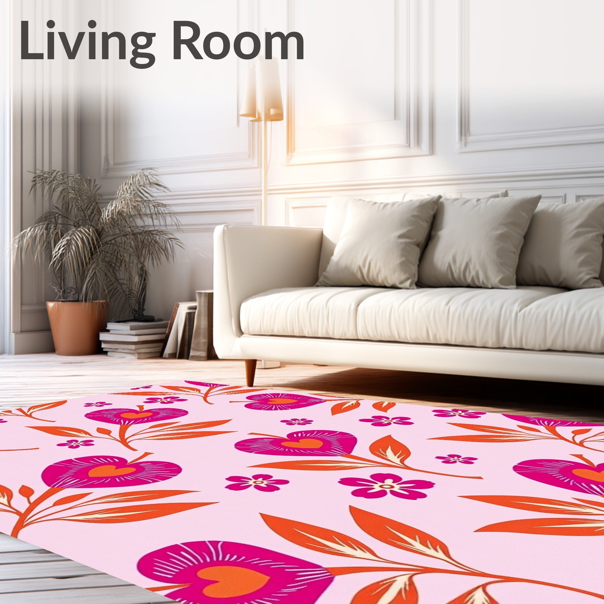 Pink Heart Bloom Leafy Branch Rug