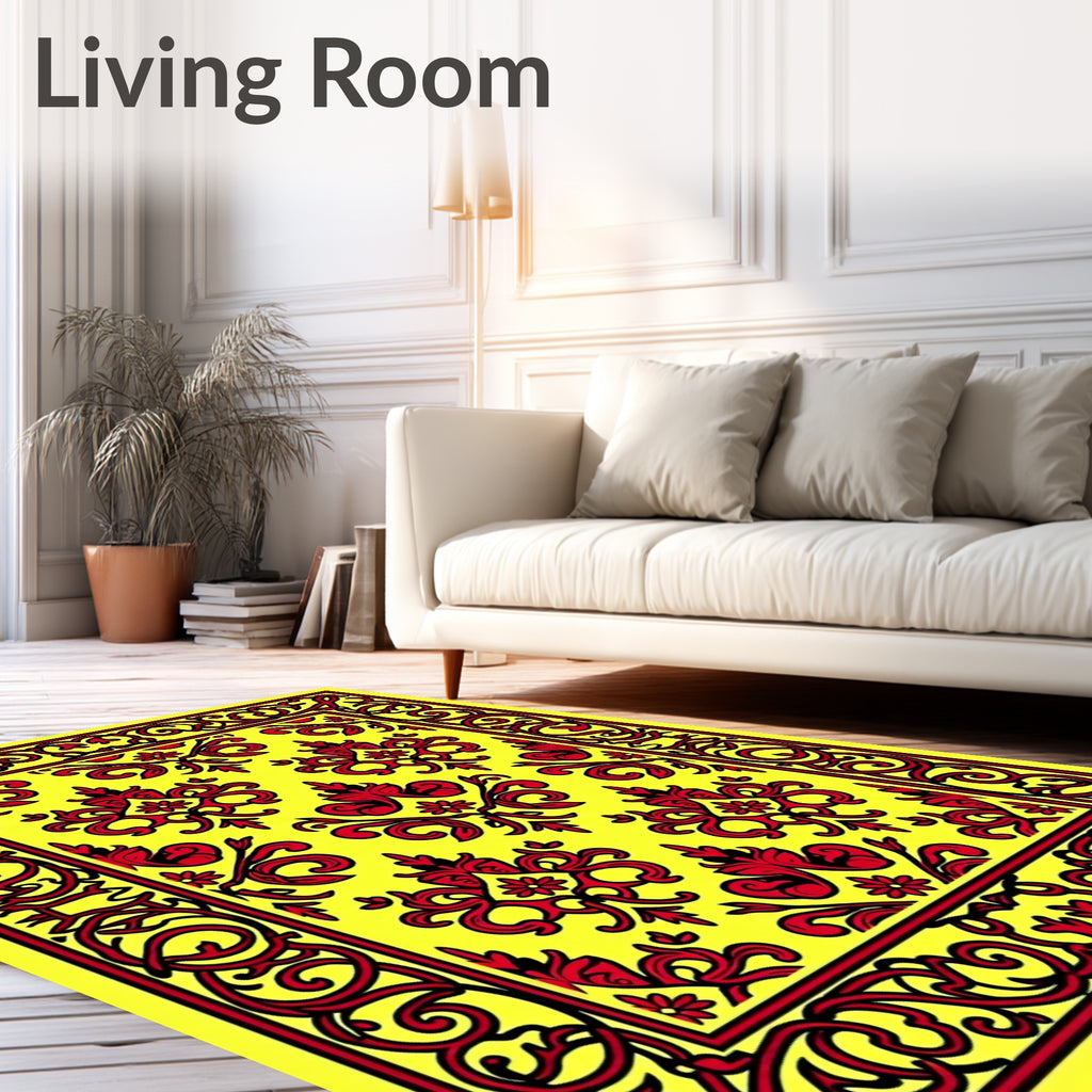 Scarlet Red Floral Border Medallion Rug