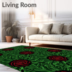 Dark Emerald Red Rose Swirls Rug