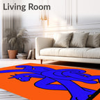Bold Blue Figure Horse Abstract Orange Rug