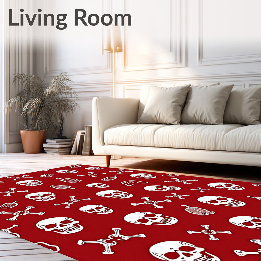 Red White Skull Bone Collage Rug
