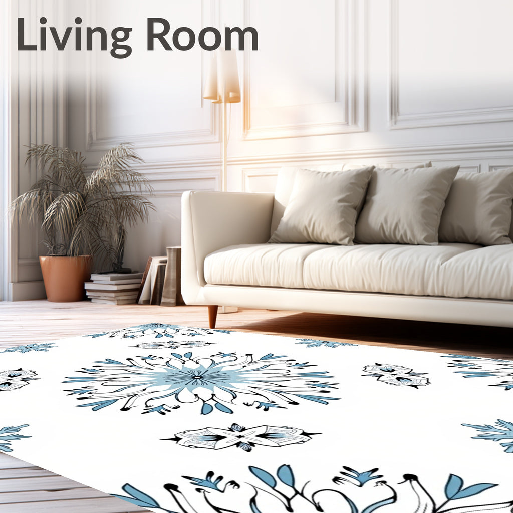 Pale Blue Snowflake Medallion Collection Rug