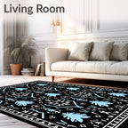 Sky Blue Geometric Folk Art Rug