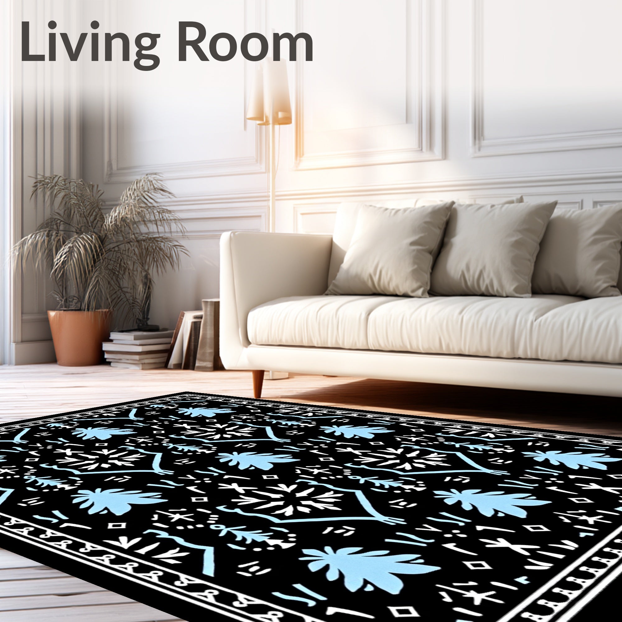 Sky Blue Geometric Folk Art Rug