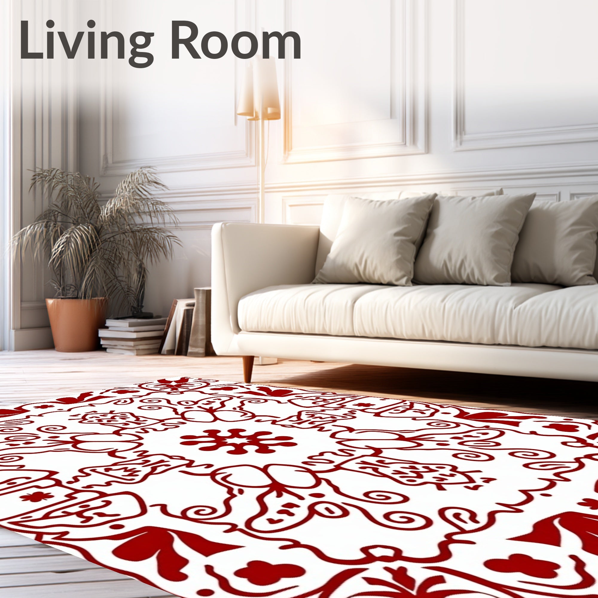 Crimson Floral Medallion Scroll Rug