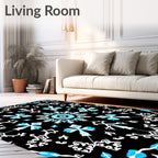 Black Teal White Floral Medallion Mandala Rug