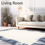 Abstract Blue Gray Geometric Border Rug