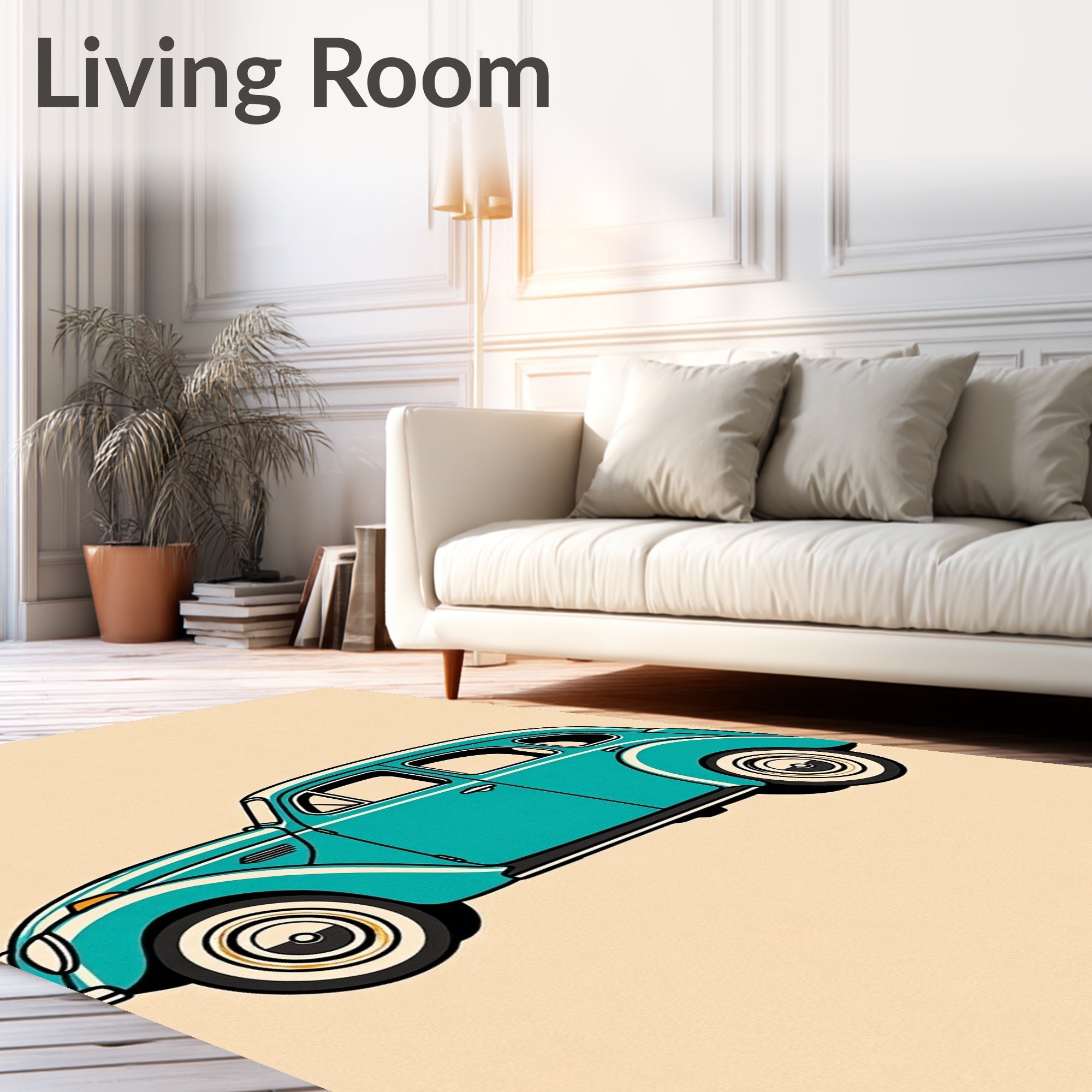 Retro Teal Vintage Automobile Illustration Rug
