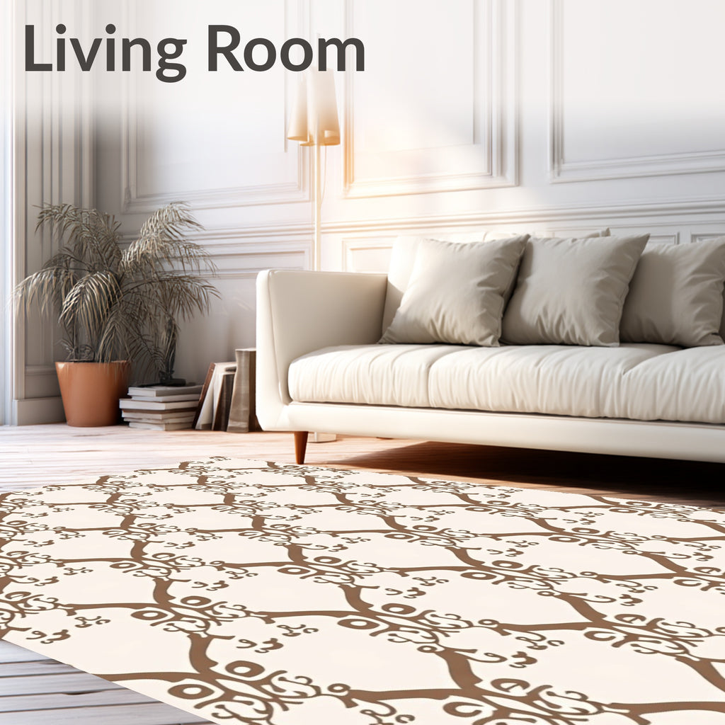 Brown Scroll Lattice Repeating Pattern Rug