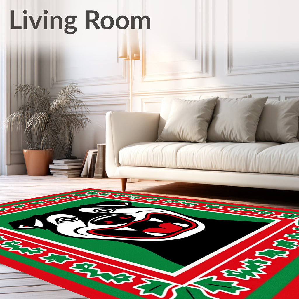 Festive Red Green Dog Portrait Rug