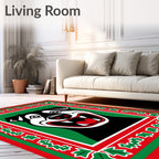 Festive Red Green Dog Portrait Rug