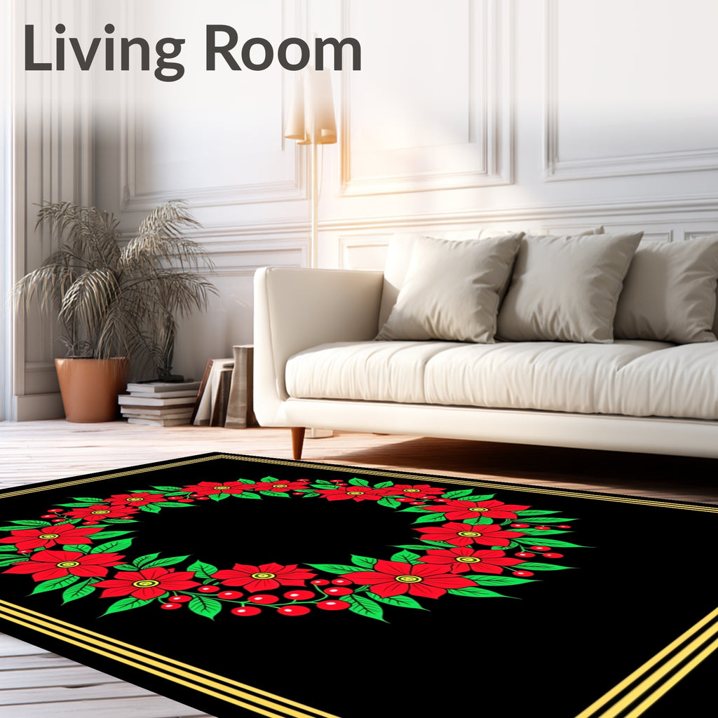 Crimson Floral Berry Wreath Rug