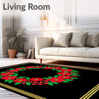 Crimson Floral Berry Wreath Rug