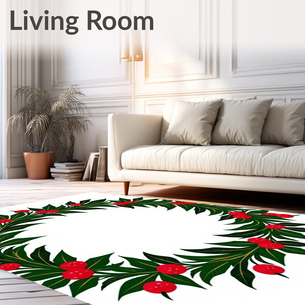 Festive Holly Berry Wreath Garland Rug