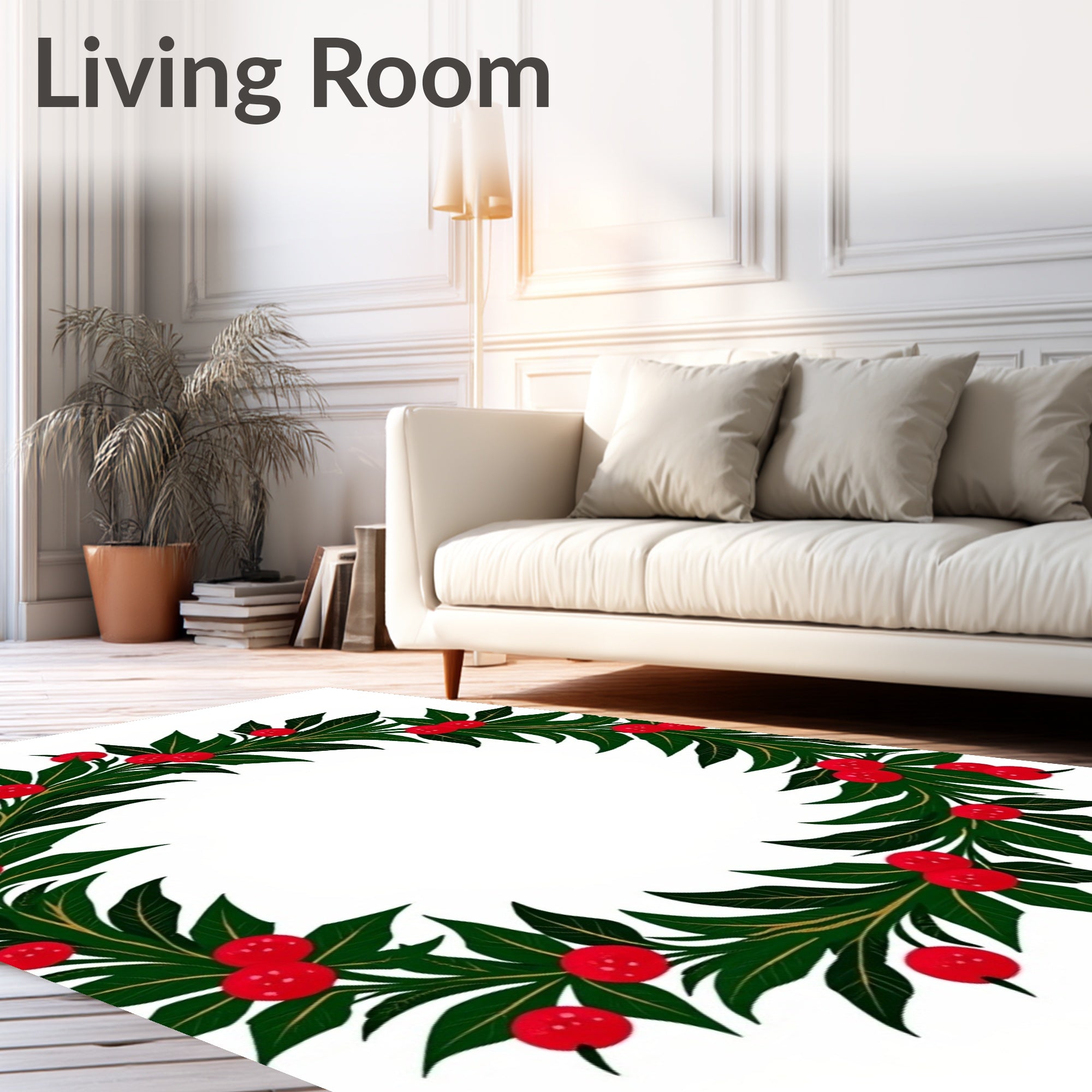 Festive Holly Berry Wreath Garland Rug