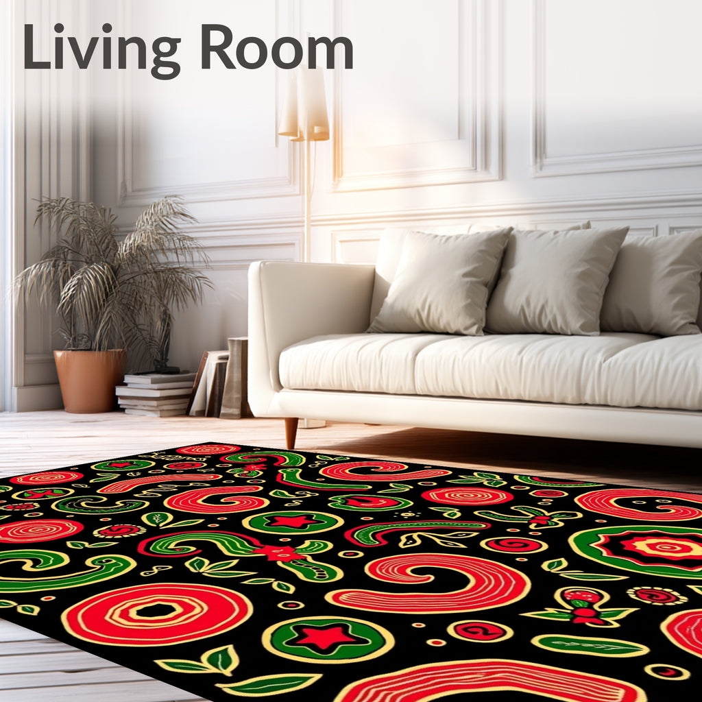 Whimsical Red Green Swirl Garland Rug