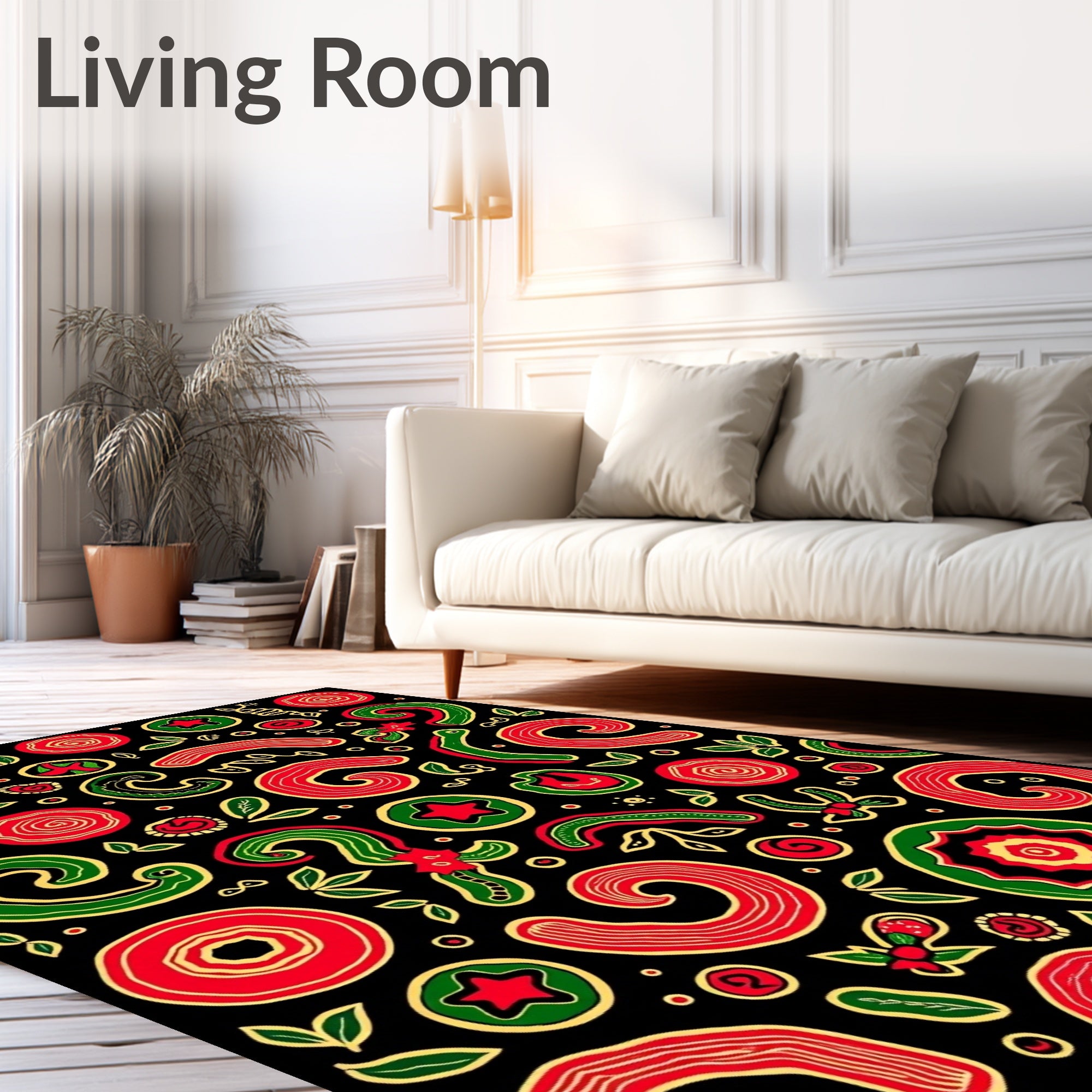Whimsical Red Green Swirl Garland Rug
