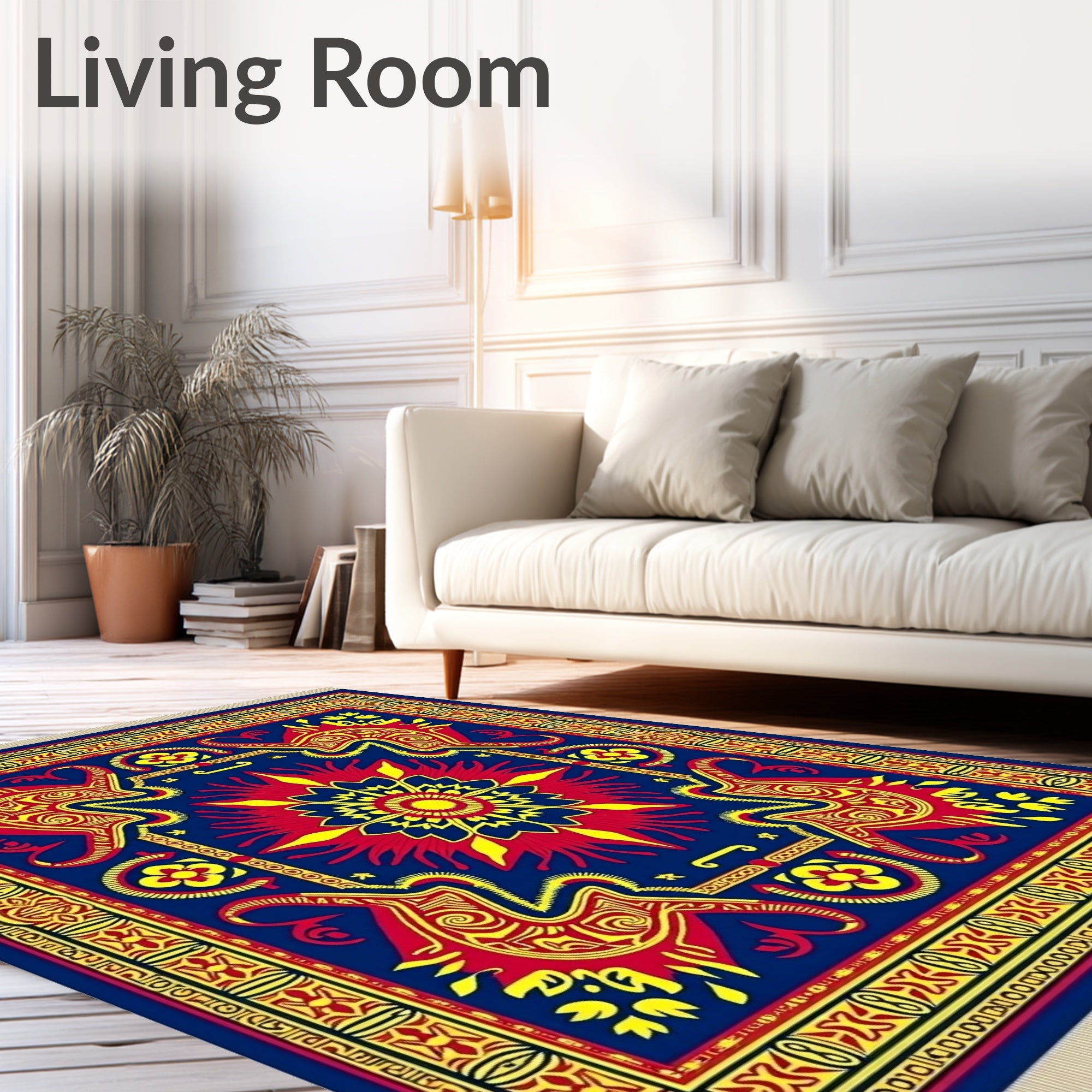 Bold Red Yellow Elephant Medallion Rug