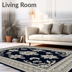 Dark Blue Floral Medallion Garden Rug