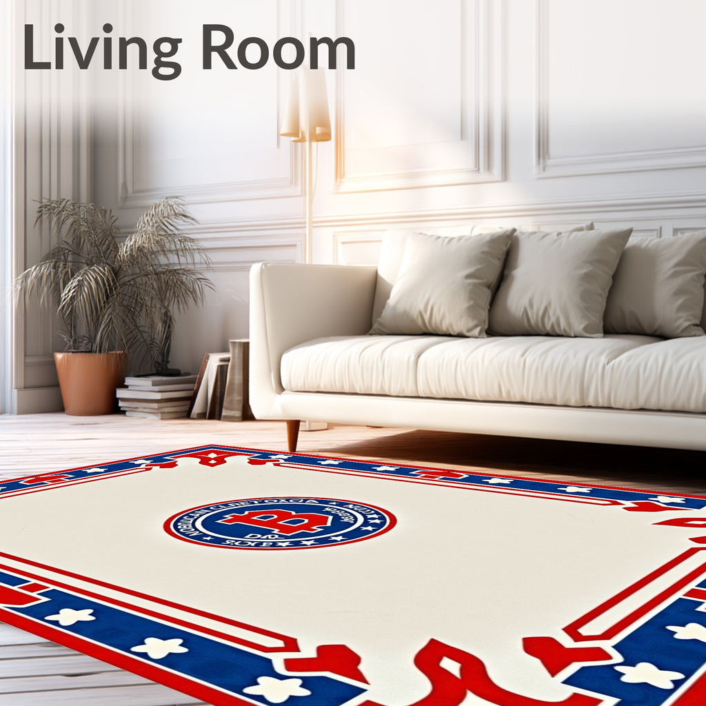 Red Blue White Heraldic Stars Border Rug