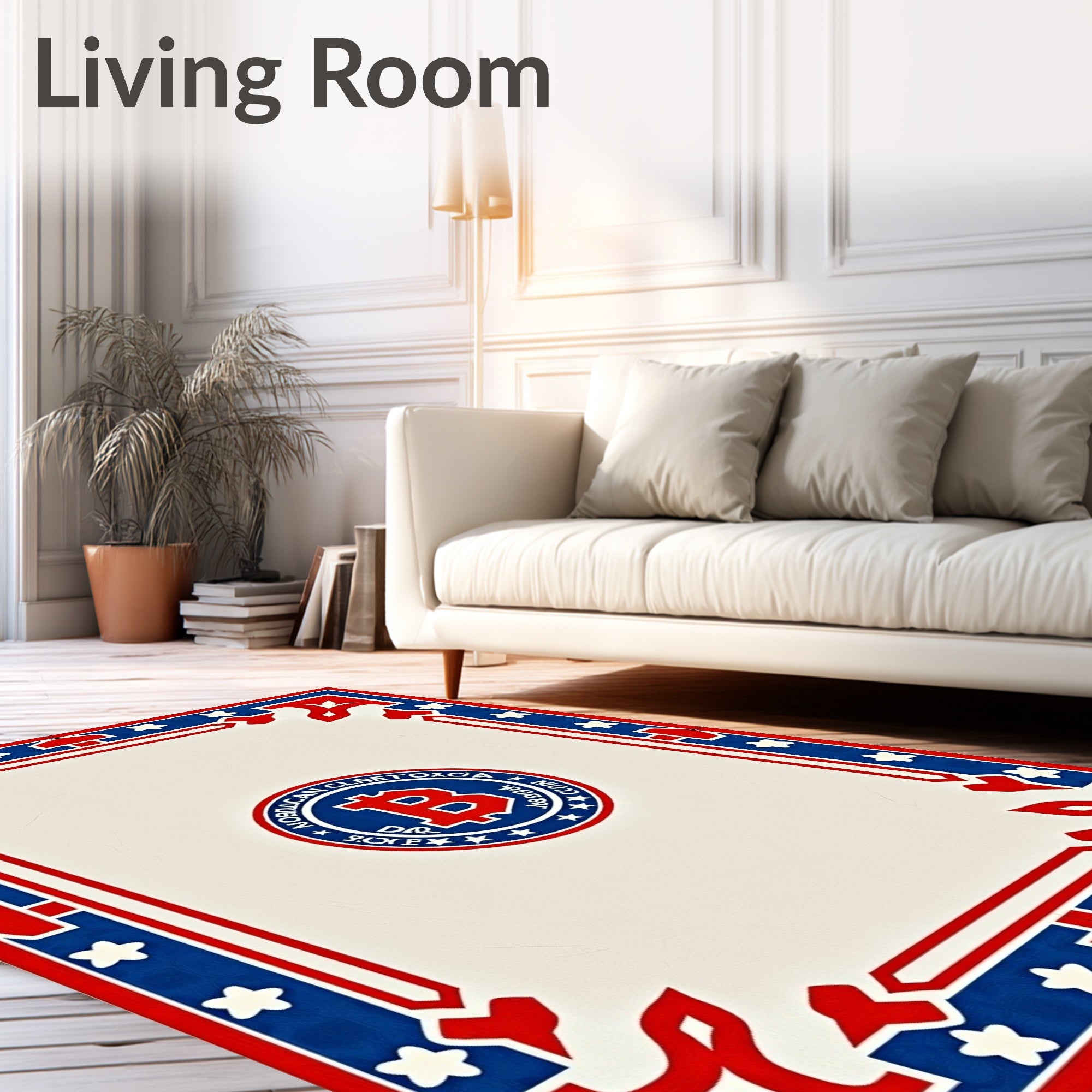 Red Blue White Heraldic Stars Border Rug