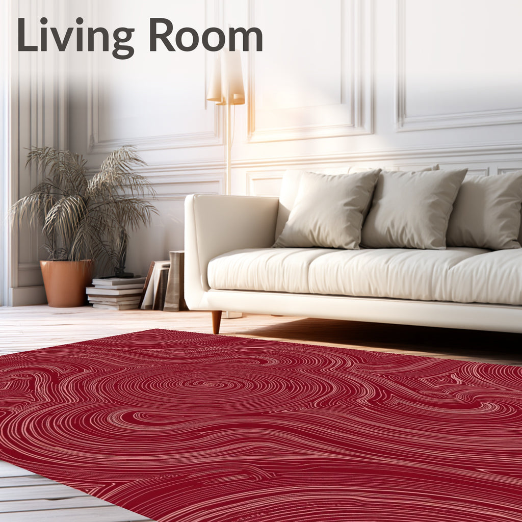 Crimson Swirl Abstract Topographical Rug