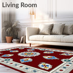 Crimson White Blue Floral Medallion Rug