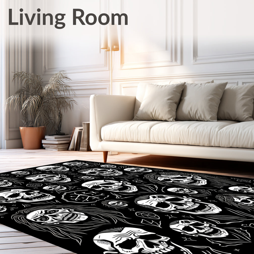 Gothic Skull Collage Black and White Rug