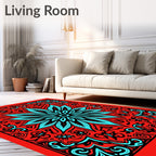 Crimson Aqua Floral Mandala Rug