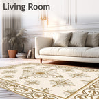 Golden Cream Floral Medallion Border Rug