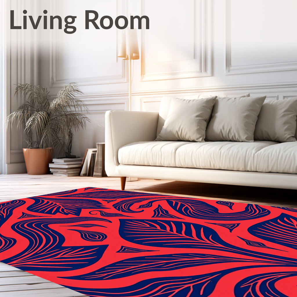 Coral Blue Organic Leaf Flow Rug