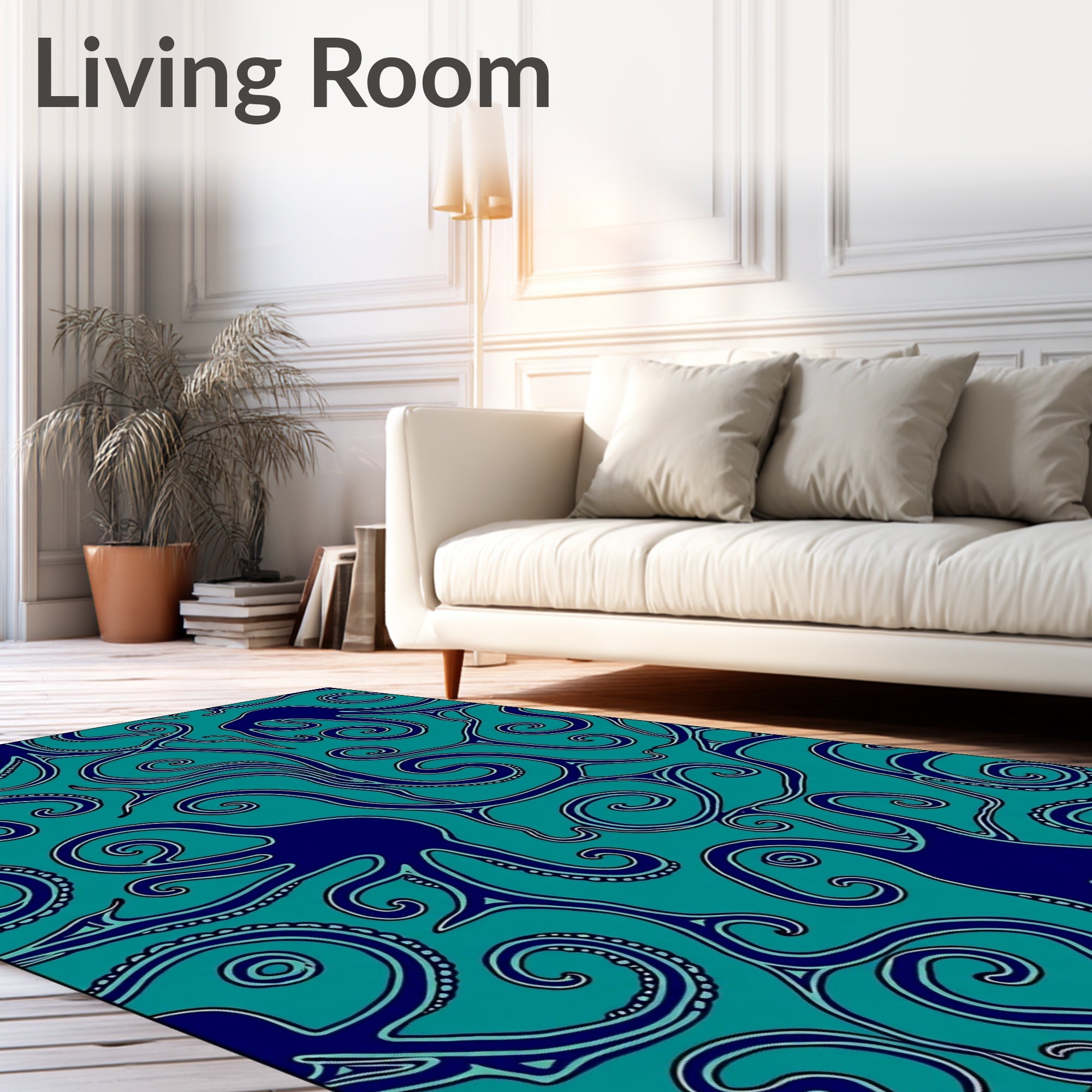 Oceanic Navy Blue Octopus Swirls Rug
