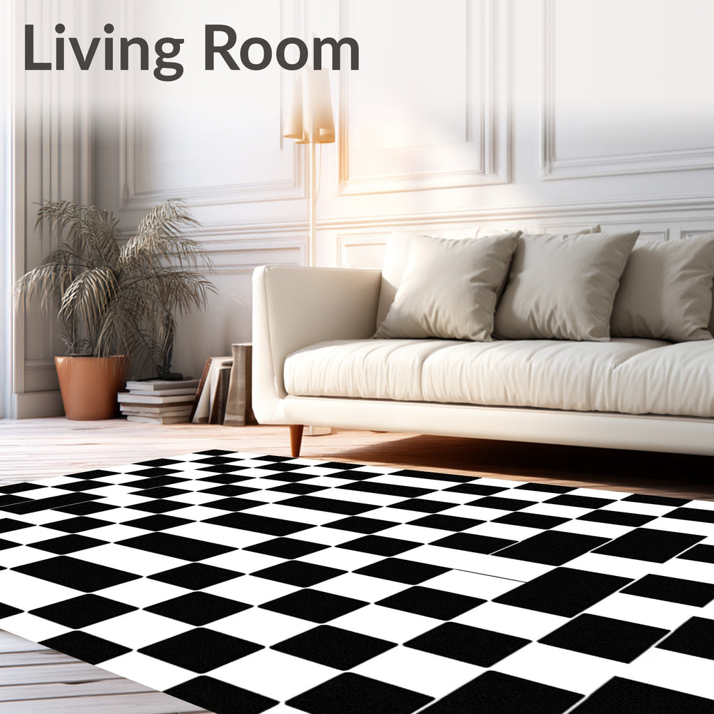 Monochrome Checkerboard Rectangular Grid Rug