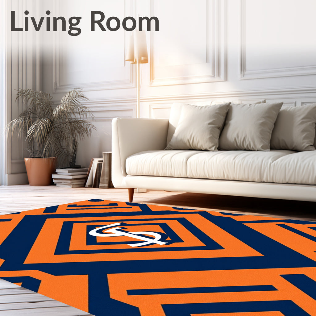 Orange Blue Geometric Logo Rug