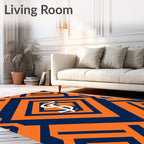 Orange Blue Geometric Logo Rug