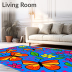 Vibrant Orange Butterfly Flower Garden Rug