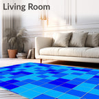 Modern Blue Square Grid Rug