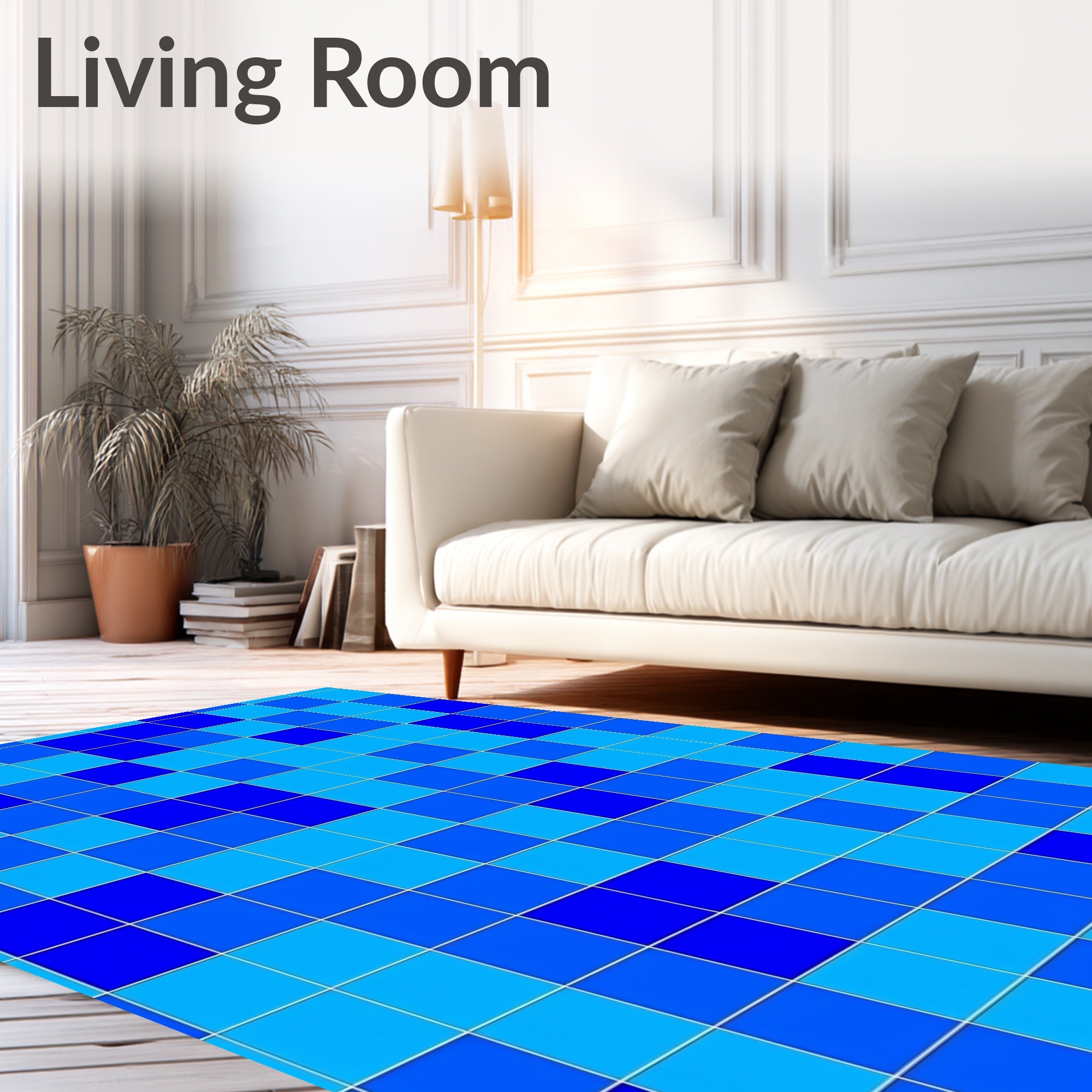 Modern Blue Square Grid Rug