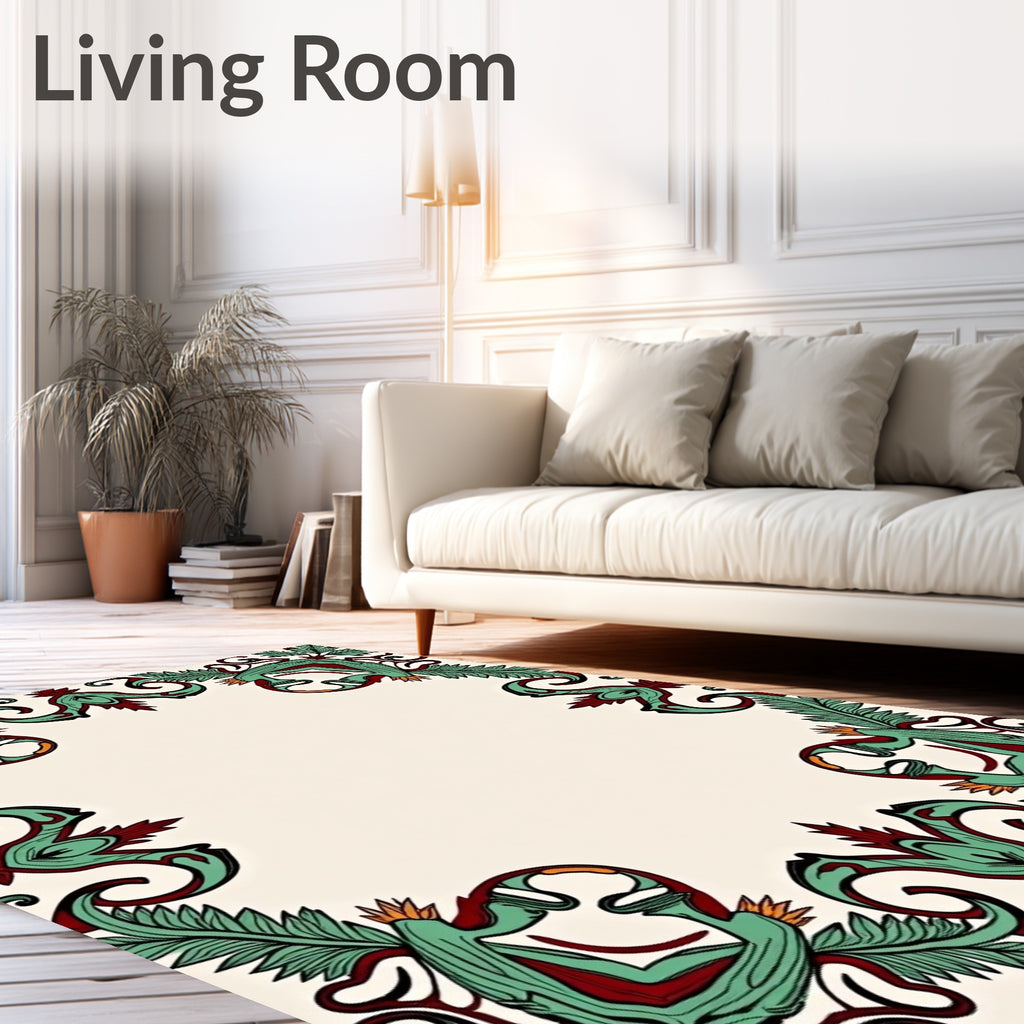 Emerald Red Baroque Floral Frame Rug