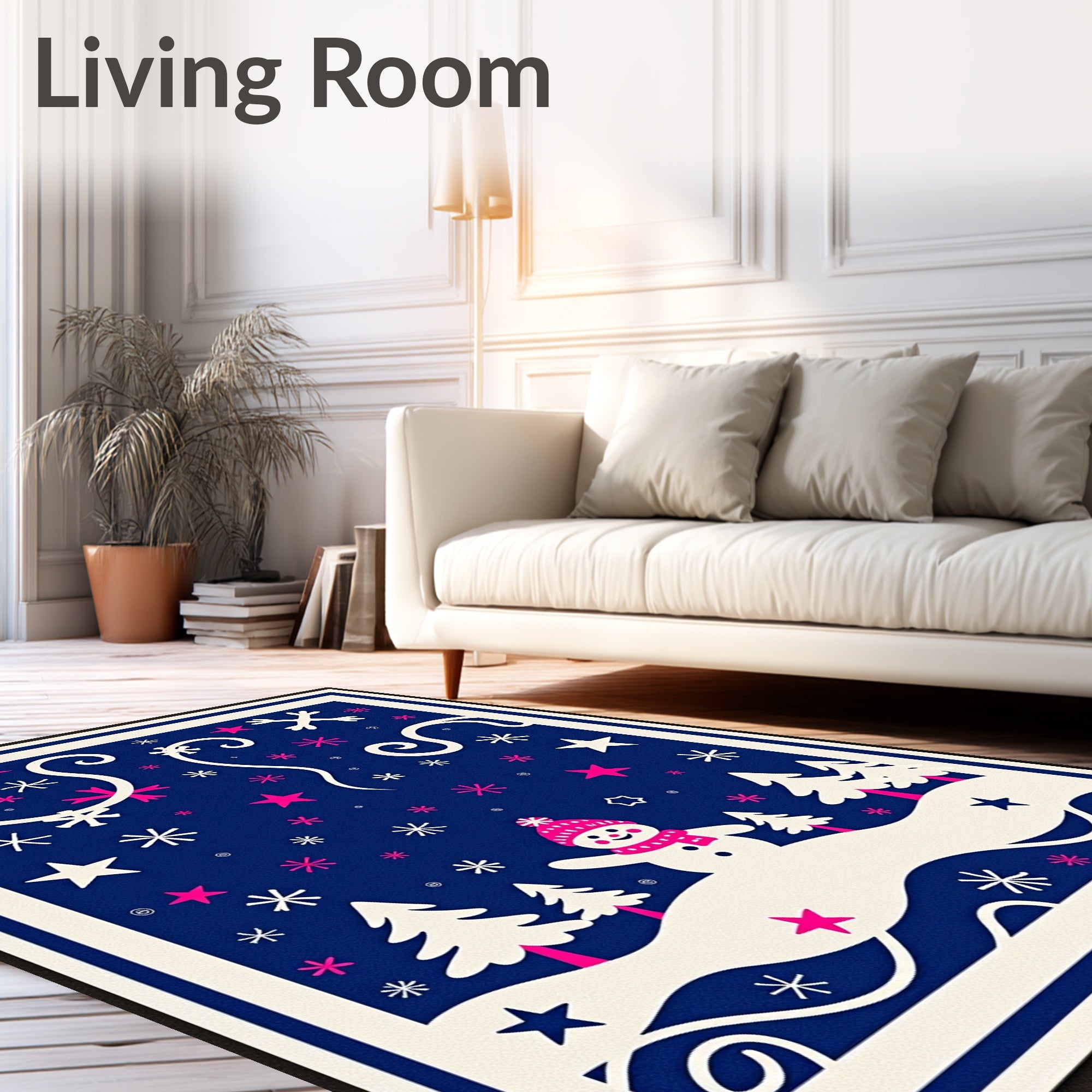 Playful Snowman Snowflake Stars Rug